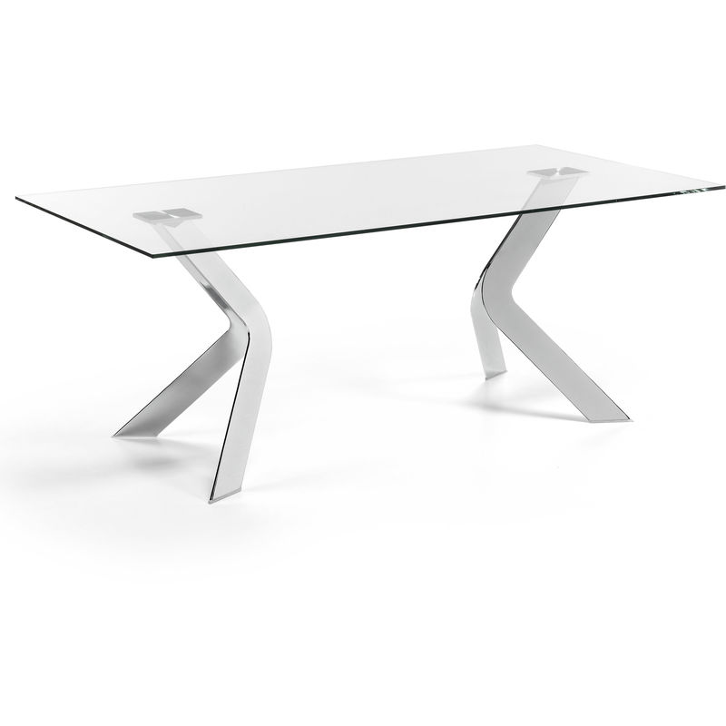 Kave Home - Table de salle à manger Westport rectangulaire 200 x 100 cm en verre et pieds en acier - Transparent