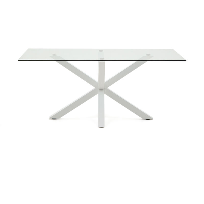 Table de salle à manger Argo rectangulaire 180 x 100 cm en verre et pieds en acier blanc - Kave Home