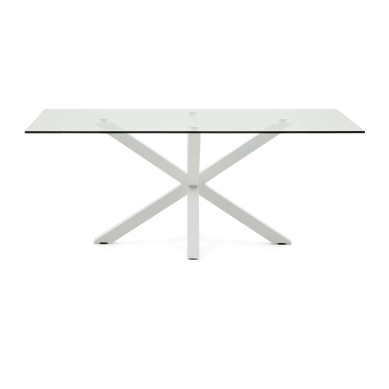 Table de salle à manger Argo rectangulaire 200 x 100 cm en verre et pieds en acier blanc - Kave Home