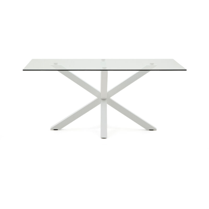 Table de salle à manger Argo rectangulaire 160 x 90 cm en verre et pieds en acier blanc - Kave Home