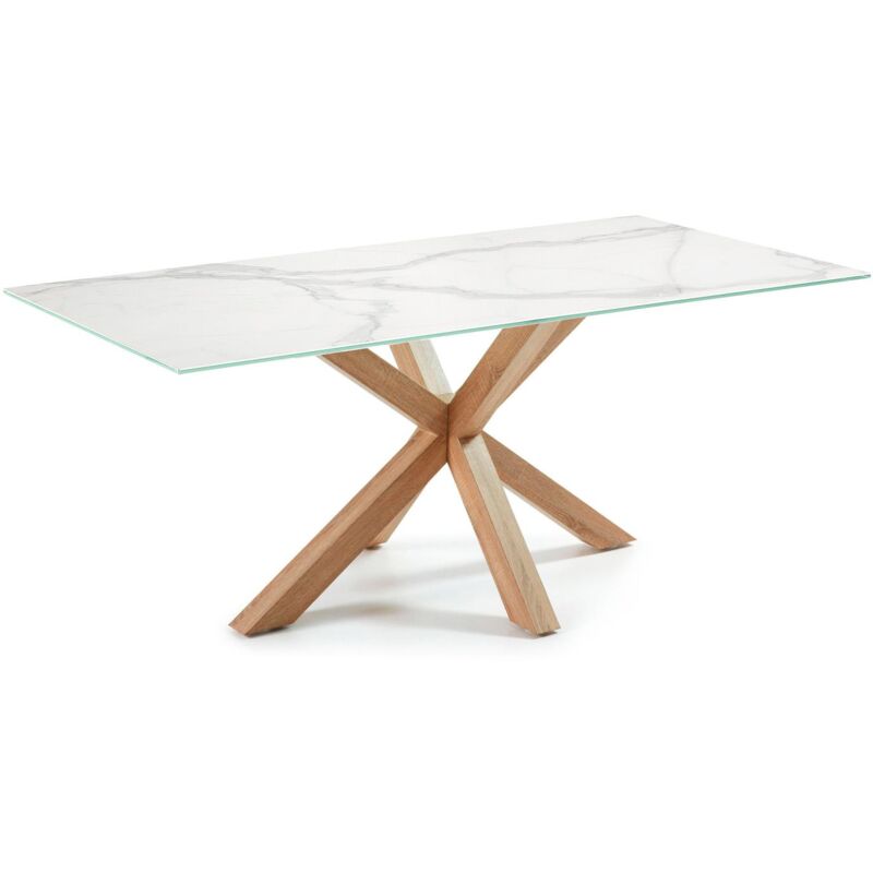 Kave Home - Table de salle à manger Argo rectangulaire 200 x 100 cm en porcelaine Kalos blanc et pieds en acier
