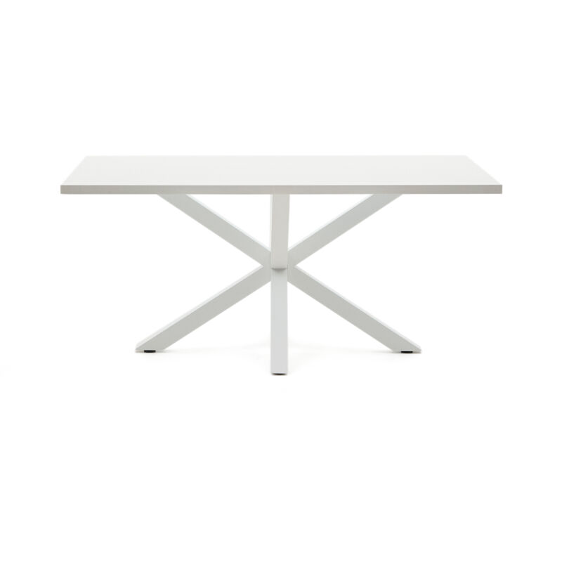 Kave Home - Table de salle à manger Argo rectangulaire 160 x 100 cm en mélamine et pieds en acier blanc
