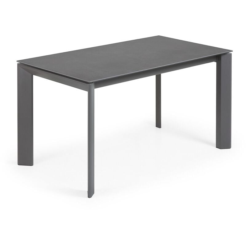 Kave Home - Table de salle à manger extensible Axis rectangulaire 140 (200) x 90 cm en porcelaine Vulcano Ro avec pieds en acier graphite