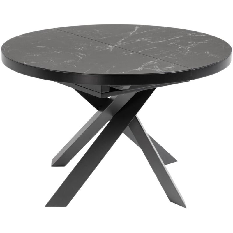 Table ronde extensible Vashti ø 120 (160) cm en grès cérame et pieds en acier noir - Kave Home