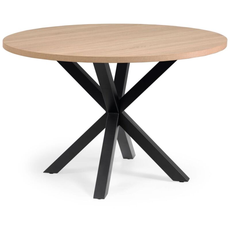 Kave Home - Table ronde Argo en mélaminé naturel et pieds en acier finition noire Ø 119 cm