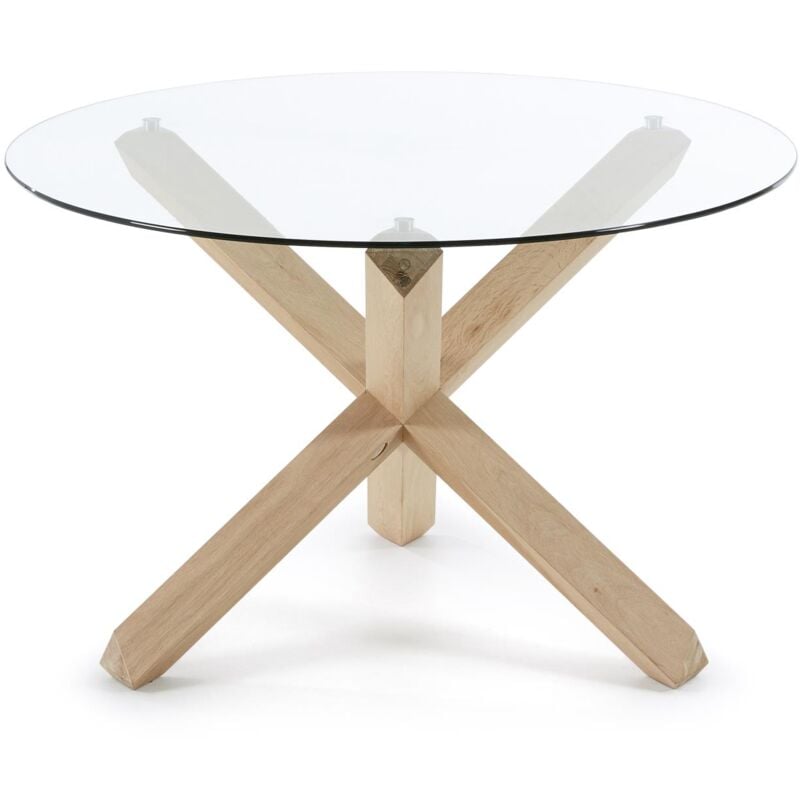 Kave Home - Table ronde Lotus en verre et pieds en bois de chêne Ø 120 cm