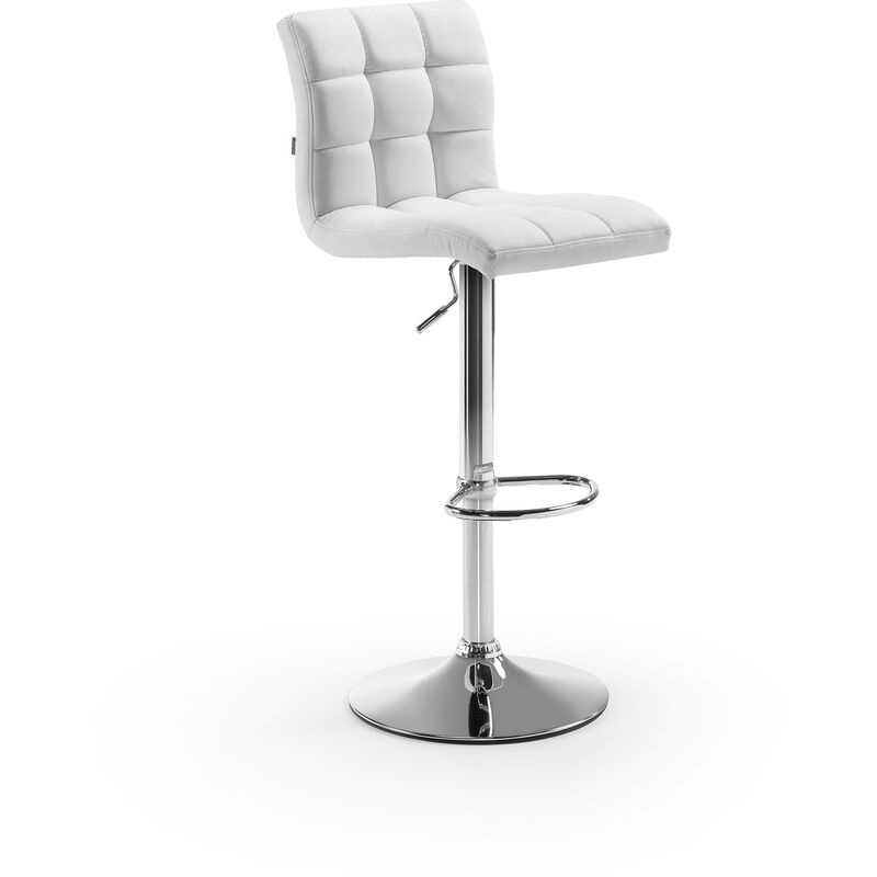 

Taburete alto de bar Crema blanco de altura regulable 60-81 cm con respaldo, asiento tapizado en piel sintética y pie de acero - Kave Home