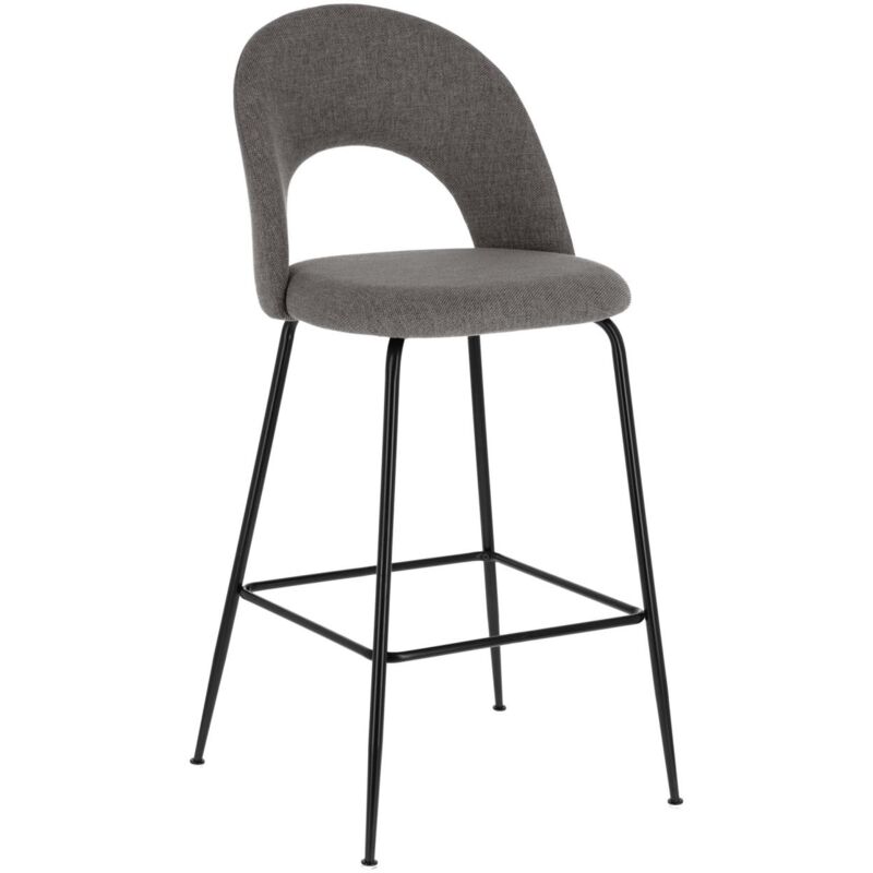 

Taburete alto de bar Mahalia gris oscuro 76 cm con respaldo y patas de acero en negro - Kave Home