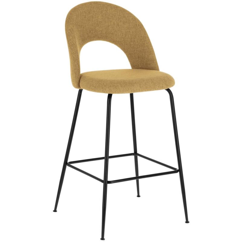 

Taburete alto de bar Mahalia mostaza 65 cm con respaldo y patas de acero en negro - Kave Home