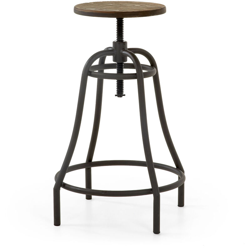 

Taburete alto de bar Malira grafito de altura regulable 66-84 cm con asiento de madera de bambú y pie de acero - Kave Home