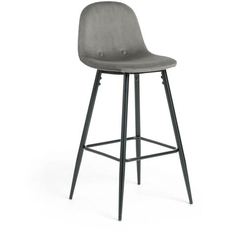 KAVE HOME gris 75 cm con respaldo, tapizado en terciopelo y patas de acero en negro