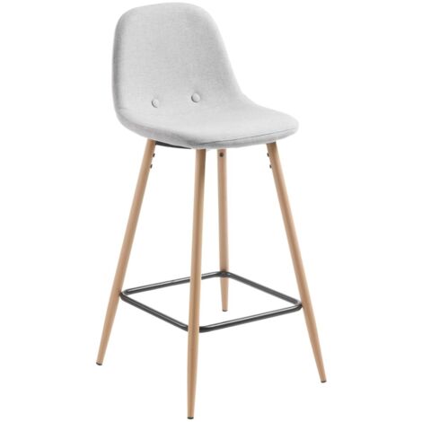 KAVE HOME gris claro 65 cm con respaldo y patas de acero efecto madera