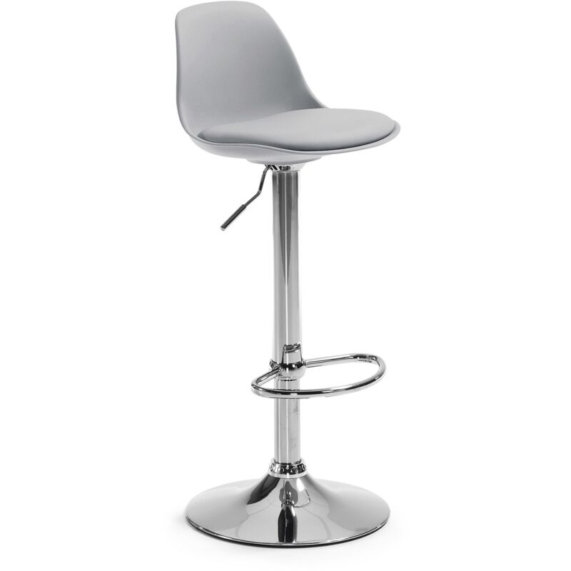 

Taburete alto de bar Orlando-T gris de altura regulable 60-82 cm con respaldo, asiento tapizado en piel sintética y pie de acero - Kave Home