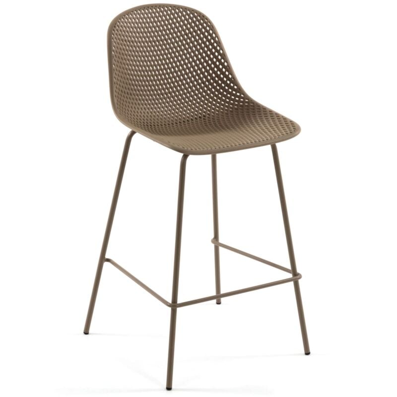 

Taburete alto de bar Quinby beige 75 cm con respaldo de plástico y patas de acero en beige - Kave Home