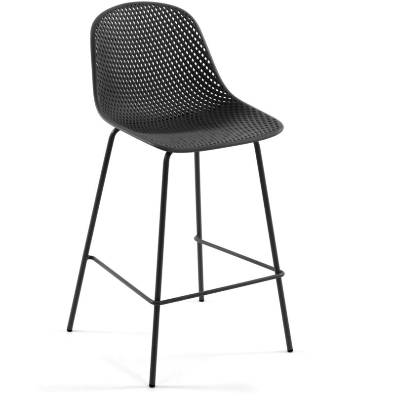 

Taburete alto de bar Quinby gris 75 cm con respaldo de plástico y patas de acero en gris - Kave Home