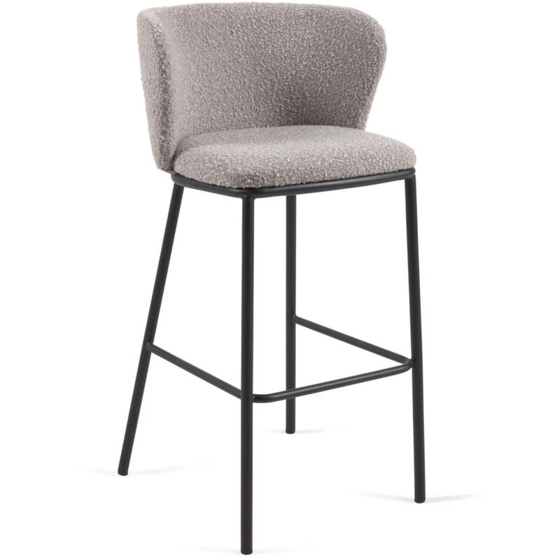 

Kave Home - Taburete Ciselia de borrego gris claro y metal negro altura 75 cm