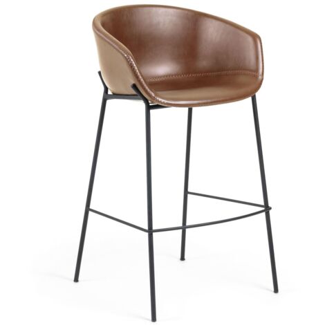 Kave Home - Yvette Barhocker Kunstleder braun und Stahl schwarz Höhe 74 cm - Braun
