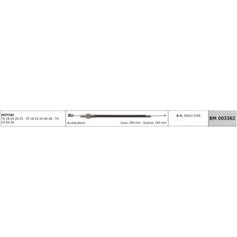 KAWASAKI débroussailleuse TG18 TD24 câble 200 mm gaine 140 mm