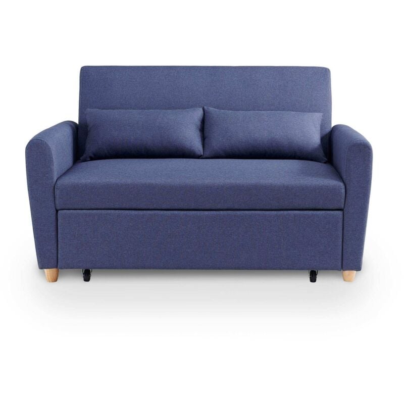 Mobilier Deco - kaya - Canapé 2 places convertible scandinave en tissu bleu