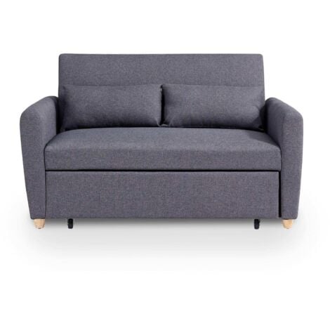 KAYA - Canapé 2 places convertible scandinave en tissu gris foncé