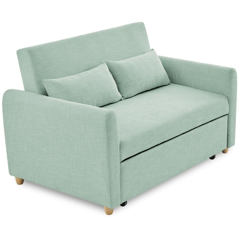 Mobilier Deco - kaya - Canapé 2 places convertible scandinave en tissu vert d'eau