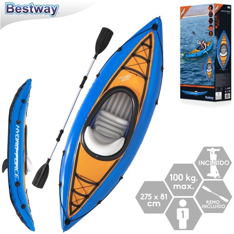 

Kayak hinchable individual azul y naranja de PVC de 275x81 cm