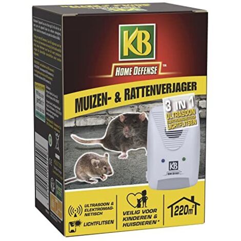 KB Home Defense HDULT220 - Repellente per Topi e Topi elettromagnetici e Flash Luminoso, 220 m², Repellente 3 in 1, Azione Permanente Senza abitudine, 220 m² = Grandi superfici