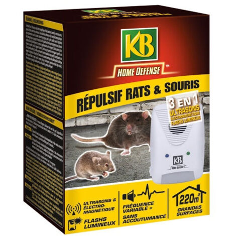 KB Repelente de Ratas y Ratones ultrasónicos electromagnéticos y Flash Luminosos, 1 Unidad