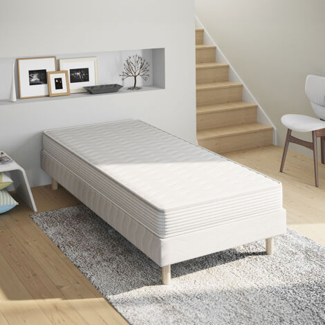 Kbedding – Ensemble sommier tapissier et matelas 90x190 cm – Épaisseur 17 cm – Confort mi-ferme – Mousse polyuréthane traitée SANITIZED®