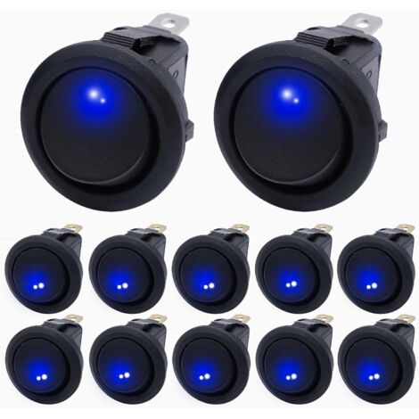 KCD2-102N-BU Runder Kippschalter, beleuchteter SPST-Schalter, 12 V, blauer LED-Kippschalter, 20 A, für Auto, LKW, Boot, 12 Stück