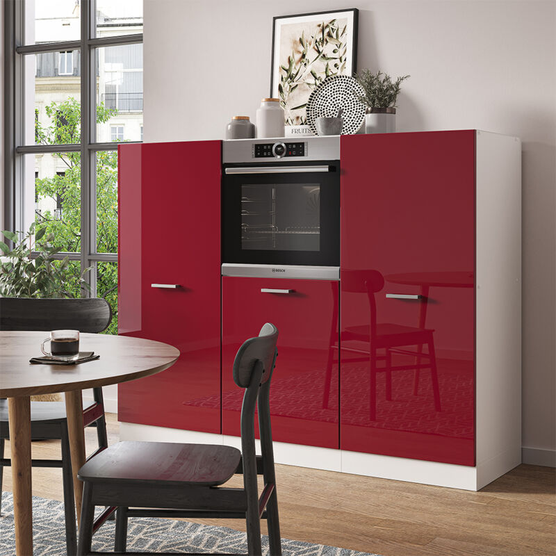 Vicco - Küchenblock R-line, Bordeaux Hochglanz/weiß, 180 Cm Ohne Arbeitsplatte