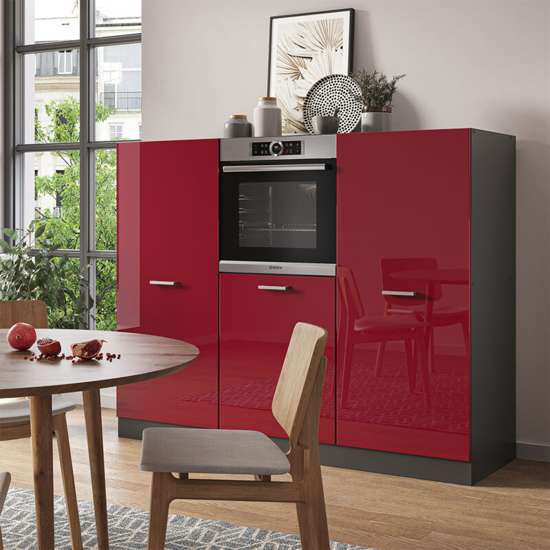 Vicco - Küchenblock R-line, Bordeaux Hochglanz/anthrazit, 180 Cm Ohne Arbeitsplatte
