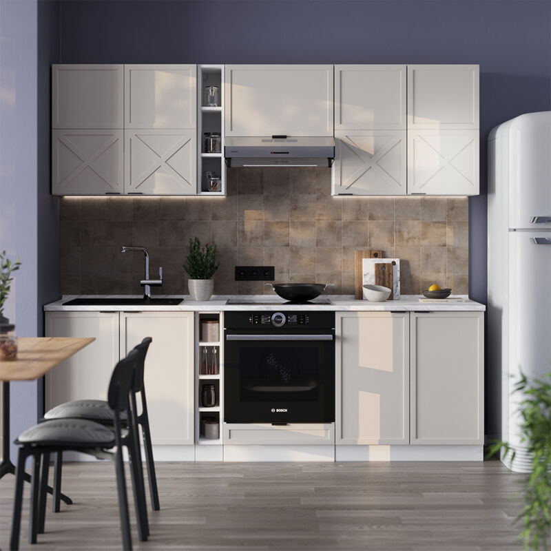 Küchenzeile Fame-line, Graubeige/weiß, 235 Cm Ohne Arbeitsplatte, Vicco
