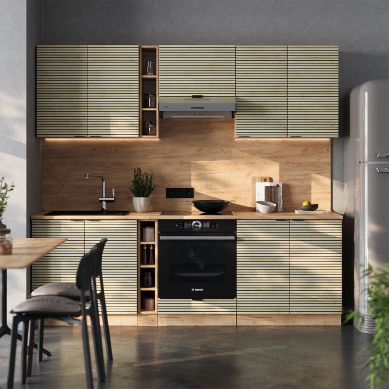 Vicco - Küchenzeile Fame-line, Eiche Paneel/goldkraft Eiche, 235 Cm , Ap Eiche