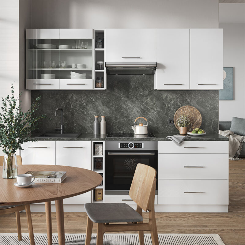 Vicco - Küchenzeile Fame-line, Weiß Hochglanz/weiß, 235 Cm Ohne Arbeitsplatte