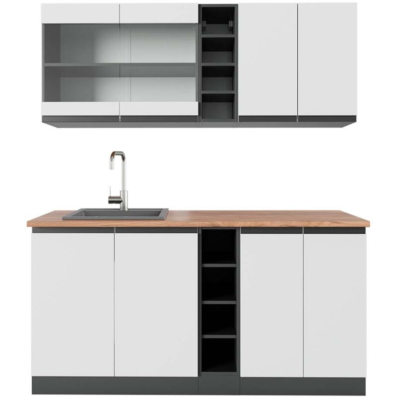 Vicco - Singleküche R-line, Weiß/anthrazit, 160 Cm , Ap Eiche