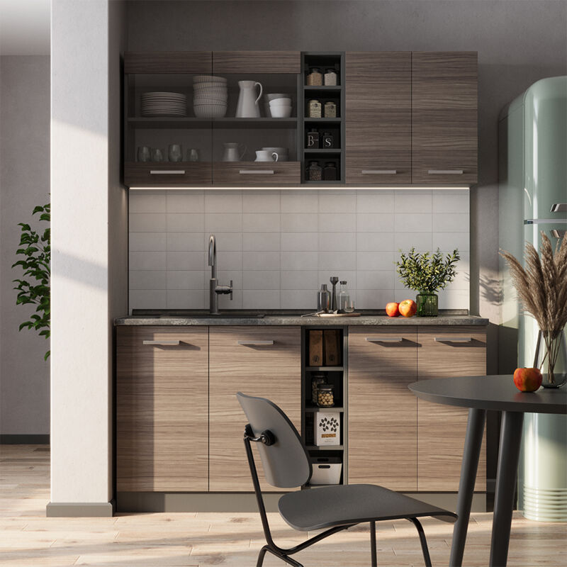 Vicco - Singleküche R-line, Edelgrau/anthrazit, 160 Cm , Ap Anthrazit