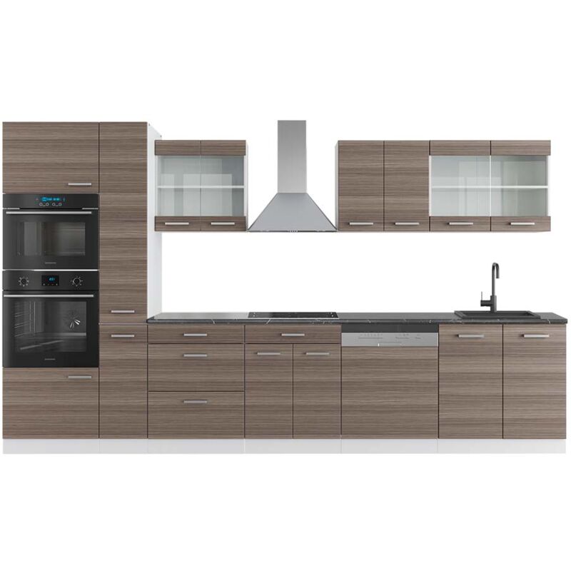 Vicco - Küchenzeile R-line, Edelgrau/weiß, 350 Cm Mit Hochschrank, Ap Anthrazit