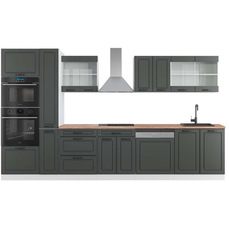 Vicco - Küchenzeile R-line, Anthrazit Landhaus/weiß, 350 Cm Mit Hochschrank, Ap Eiche