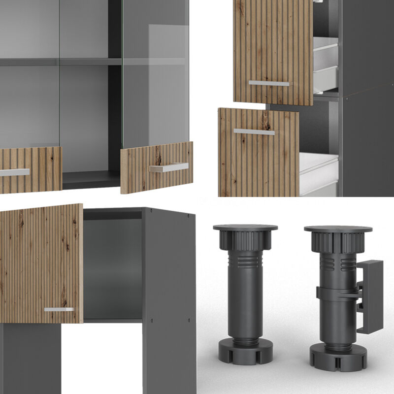 Vicco - Küchenzeile R-line, Artisan Eiche/anthrazit, 350 Cm Mit Hochschrank, Ohne Arbeitsplatte