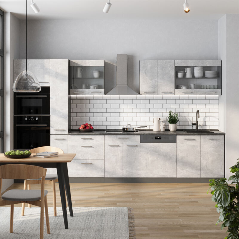 Vicco - Küchenzeile R-line, Beton/anthrazit, 350 Cm , Ap Anthrazit