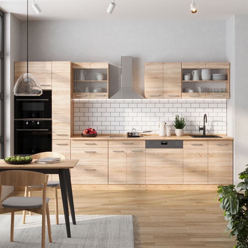 Vicco - Küchenzeile R-line, Sonoma/goldkraft Eiche, 350 Cm , Ap Anthrazit