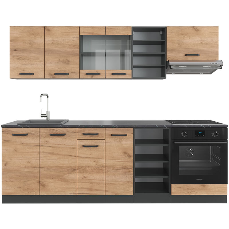 Vicco - Küchenzeile R-line, Goldkraft Eiche/anthrazit, 240 Cm , Ap Anthrazit