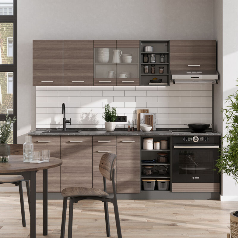 Vicco - Küchenzeile R-line, Edelgrau/anthrazit, 240 Cm Ohne Arbeitsplatte