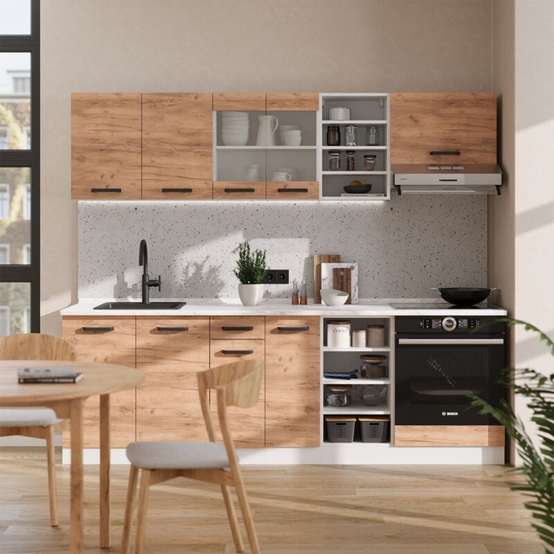 Vicco - Küchenzeile R-line, Goldkraft Eiche/weiß, 240 Cm Ap Eiche