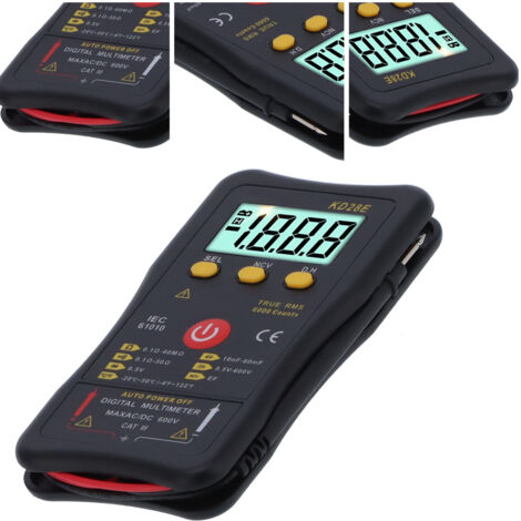 KD28E Multifunktions-Digitalmultimeter mit NCV-Detektor, True RMS, CAT III 600 V, schwarzer Kunststoff, tragbar, AAA 164 g
