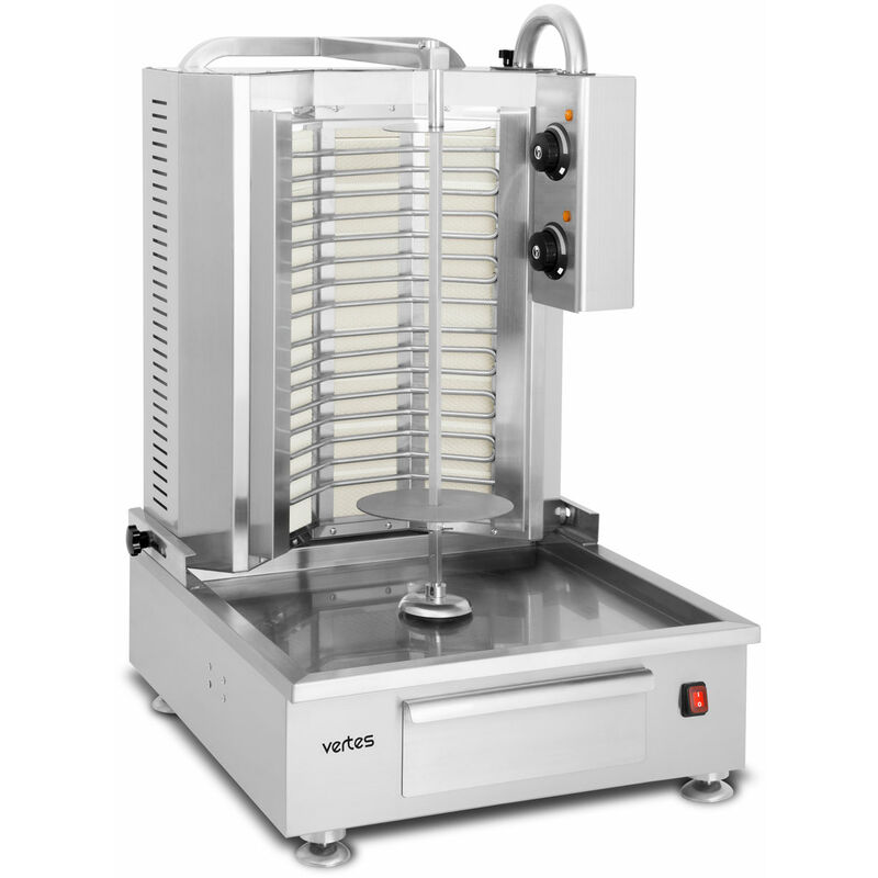 Rotissoire Verticale Machine a Kebab Électrique 4800W en Acier Inox (2 Zones de Chauffage en Céramique, Température 50-300°C, 4 Pieds Caoutchouc