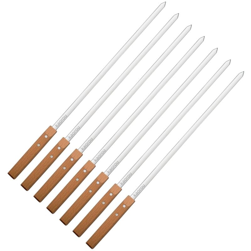 Jusch - Kebabs 23' de long, 4/8' de large en acier inoxydable robuste avec poignées en bois, parfait pour les brochettes de poulet et de crevettes de