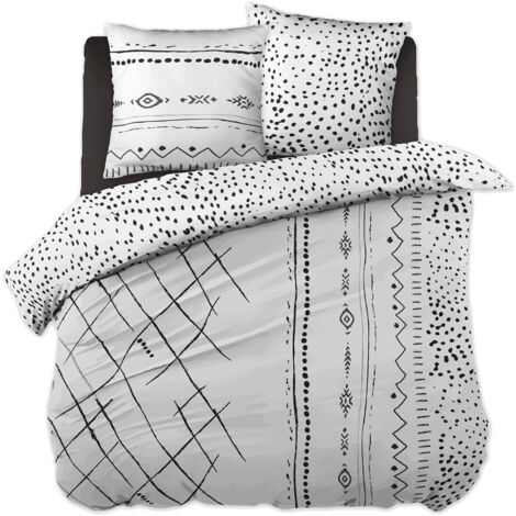 KEDAH - Parure de Lit Coton Motifs Ethniques Housse de Couette 240x220cm + 2 Taies d'Oreiller