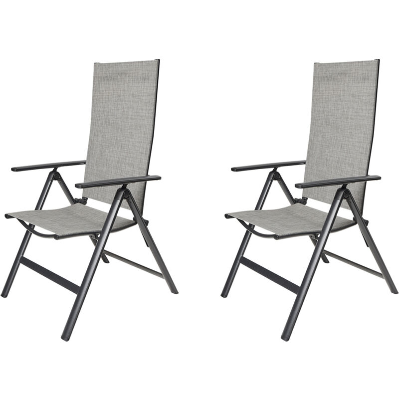 Keddy 2 x chaise de jardin, dossier réglable, 7 positions, mix noir/gris clair.